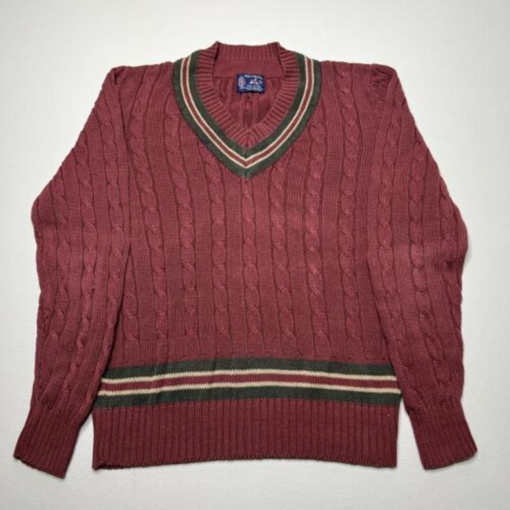 Wakefield Kenneth Striped V-Neck Long Sleeve Cable Knit Sweater Women's Sz L